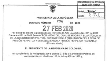 Cadena Perpetua Proyecto de Acto Legislativo N° 001 de 2019